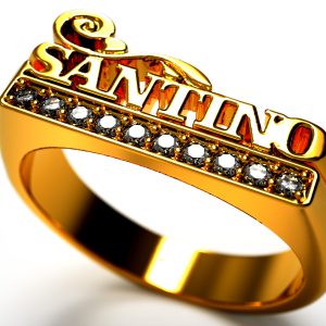 Santino con Ornatos oro amarillo 18k y brillantes www.pacart3d.com