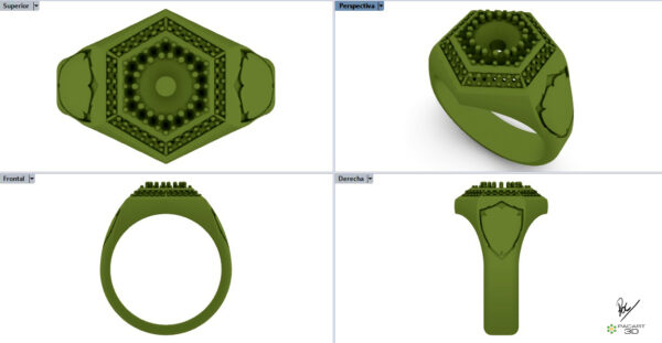 Anillo Hexagonal con gemas y escudo para grabado en formato stl y obj - Image 17