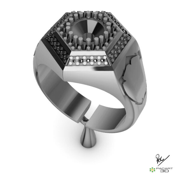 Anillo Hexagonal con gemas y escudo para grabado en formato stl y obj - Image 5