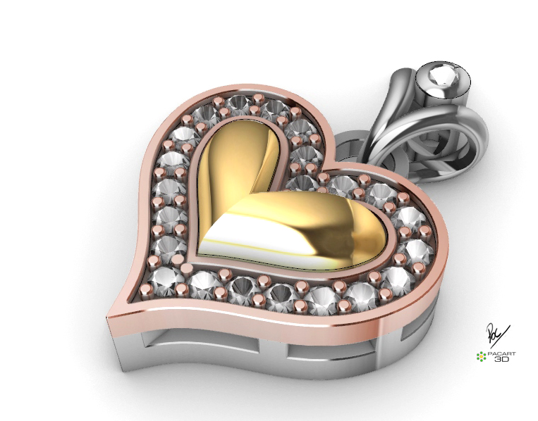 Dije color oro rojo y coraon de oro amarillo 3 oros pacart3d.com