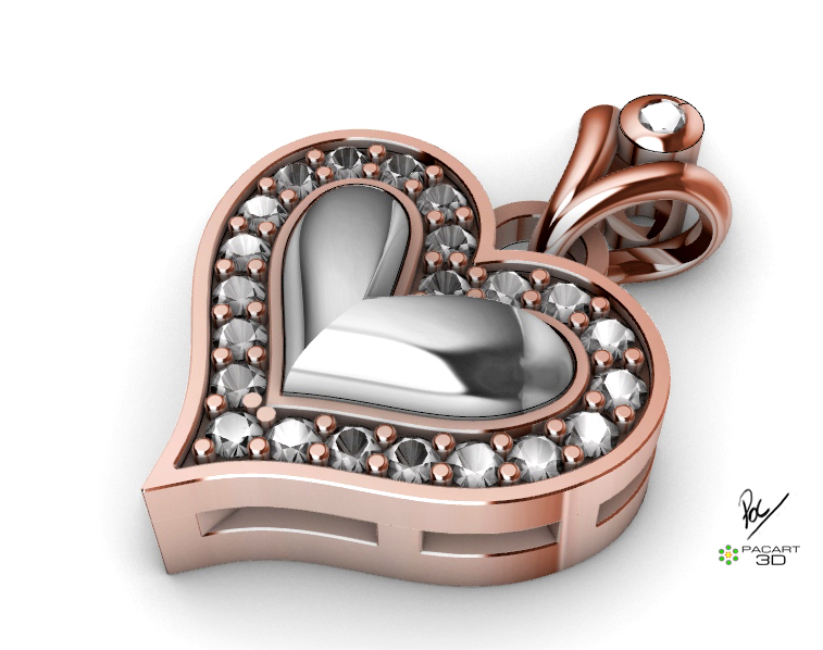 Oro rojo y blanco corazon sin gemas pacart3d.com