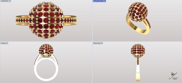 Anillo de compromiso Esferas con Hojas y gemas www.pacart3d.com