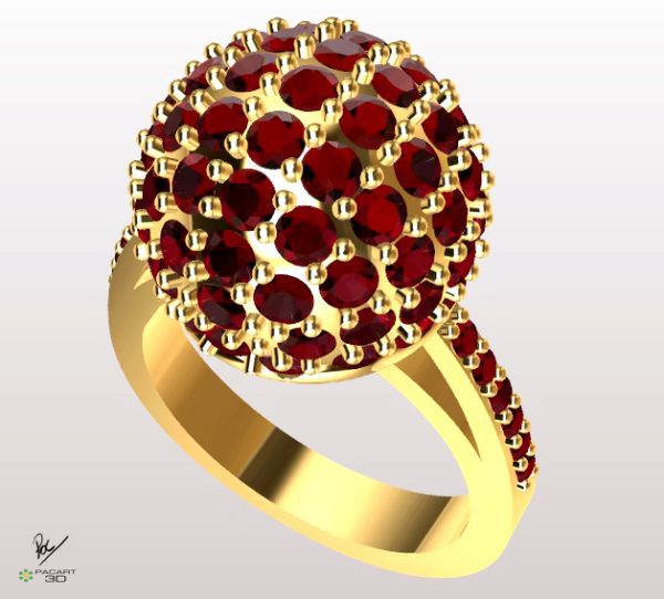 Anillo de compromiso Esferas con Hojas y gemas www.pacart3d.com