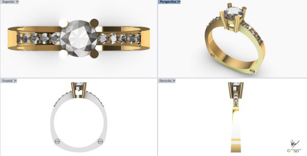 Anillo de Compromiso o pedida de mano Gema de 5 mm y gemas de 1.5 mm en Formato stl y Obj PACART3D - Image 4