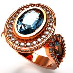 Anillo Oval Con gema Central y Laterales en Oro Rosa 18k www.pacart3d.com