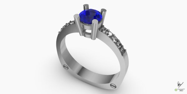 Anillo de Compromiso o pedida de mano Gema de 5 mm y gemas de 1.5 mm en Formato stl y Obj PACART3D - Image 5