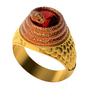 Anillo Escamas con Granate y Ojos de rubi cabuchon