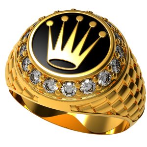 Anillo Rolex Sello Con Gemas en Oro Amarillo para portada www.pacart3d.com